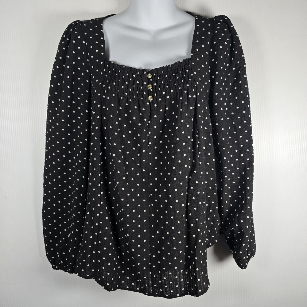 NWT Draper James Women's Allover Geo Print Long Sleeve Squareneck Top Size S